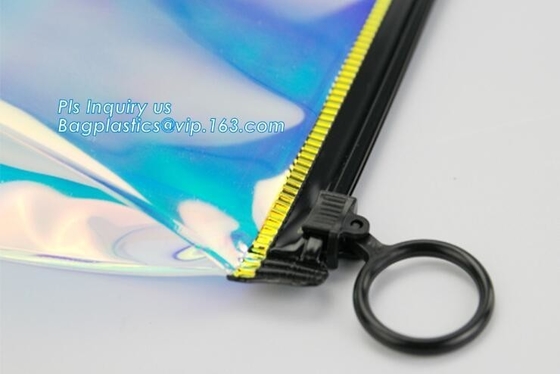 gusset slider k printed pvc zipper bags with holding loop with confetti, zipper slider bags for pencils pens