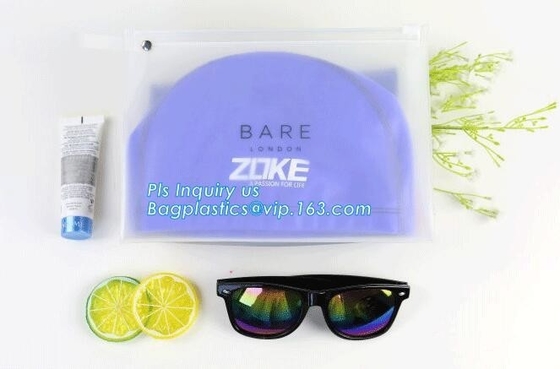 cosmetics packaging PVC transparent k slider plastic bag with pink zipper, Slider zipper Gusset Bag Cosmetic PVC B