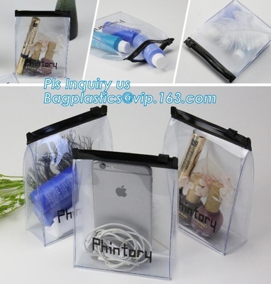 Non-toxic eco-friendly Standup Cosmetic PVC Bag With zipper Slider, Slider zipper bag plastic bag with zipper, slider zi