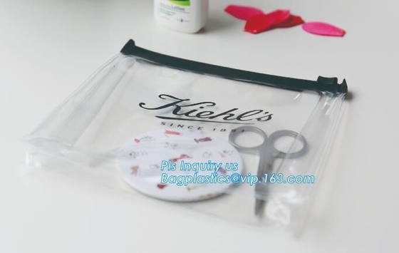 With hanging ring pvc slider bag zippered cosmetic bag, water proof cosmetic vinyl PVC/EVA slider zipper plastic bags