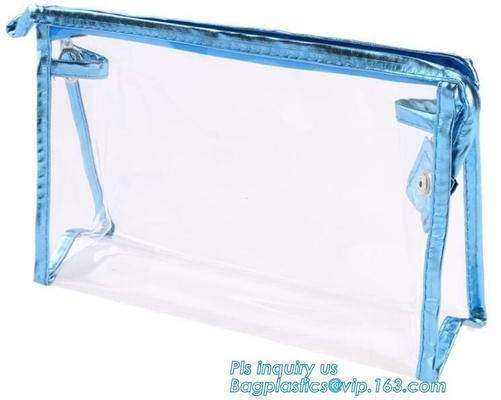 Clear PVC Makeup Bag With Button Closure Slider Cosmetic Packaging Bags, cosmetic packaging slider bag with custom logo,