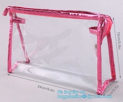 Clear PVC Makeup Bag With Button Closure Slider Cosmetic Packaging Bags, cosmetic packaging slider bag with custom logo,