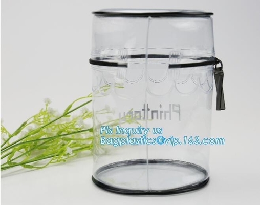 ZIPPERED BAGS, makeup cosmetic bag, travel BAG, Cosmetic Swimwear Sand beach Clear Cylinder PVC Bag For Women Makeup Tr
