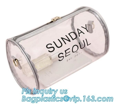 Barrel shape bag with bones with handle politzer bag, pvc toy package clear pvc barrel bag, zip barrel cosmetic box bag