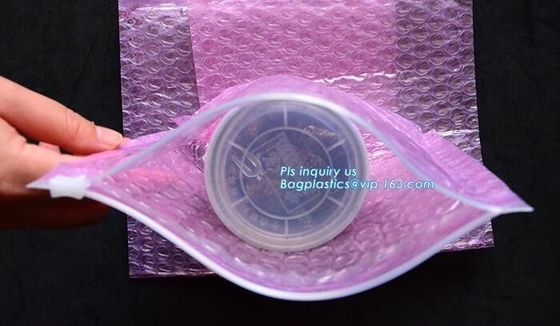 PE zipper bubble k bag with custom printed logo, Bubble Bag With Slider, Padded Pink Ziper Lock PE Bag, slider zip