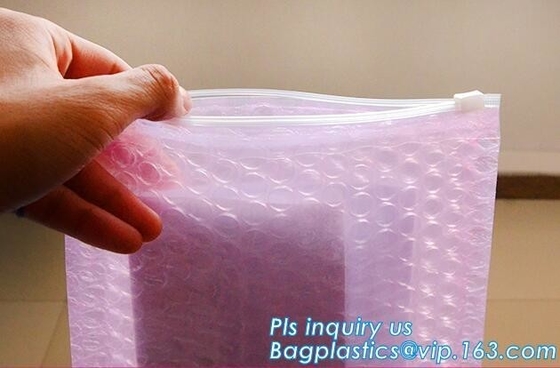 PE zipper bubble k bag with custom printed logo, Bubble Bag With Slider, Padded Pink Ziper Lock PE Bag, slider zip