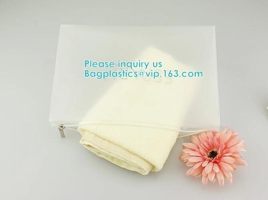 Vinyl transparent pvc bag cosmetic packing, bottom gusset slider k printed pvc zipper bags, clothing packaging bag