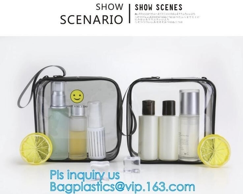 recyclable travel PVC cosmetic bag travel set bag, PVC Zip Lock Plastic Cosmetic Travel Packaging Bag, PVC Zipper Travel
