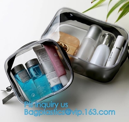 Promotion reusable clear printed transparent zipping storage cosmetic toiletry pvc makeup bag for travel make up, handle
