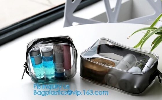 Promotion reusable clear printed transparent zipping storage cosmetic toiletry pvc makeup bag for travel make up, handle