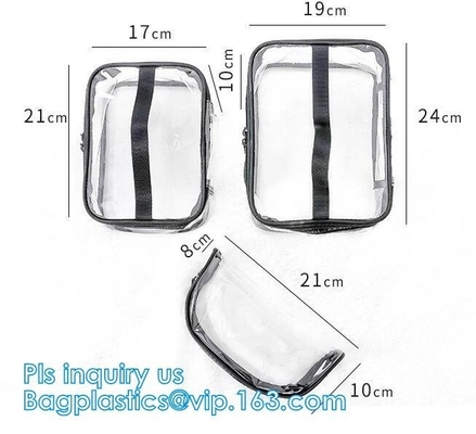 PVC Zip Lock Plastic Cosmetic Travel Packaging Bag, Travel Set Stand Up Bags For Agency With Custom Logo, Waterproof Pla