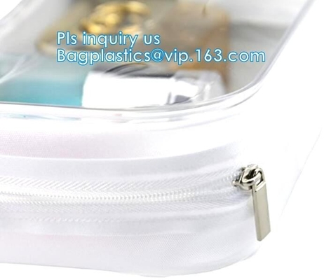 cusotm logo rope handle clear pvc bag with zipper, handle transparent cosmetic bag, k Make Up Travel Bag, Organize
