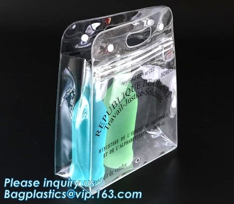 Vinyl Pvc Zipper Heavy Duty Clear Plastic Bags With Handles, Eco-friendly Clear PVC Wine Ice Bag / pvc wine gift ice bag