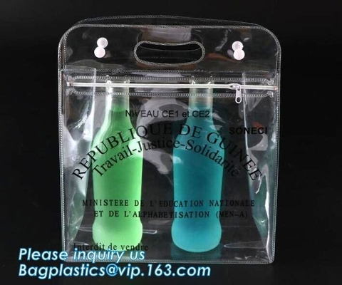 Vinyl Pvc Zipper Heavy Duty Clear Plastic Bags With Handles, Eco-friendly Clear PVC Wine Ice Bag / pvc wine gift ice bag