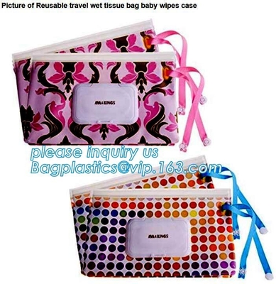 reusable baby tissue pouch plastic EVA travel wet wipe container bag, UV Printed Zip Top Travel Plastic EVA Baby Tissue