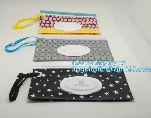 Reusable custom EVA wet wipe pouch, zipper baby wet wipe tissue bag, Portable EVA Custom wet tissue packaging bag with p
