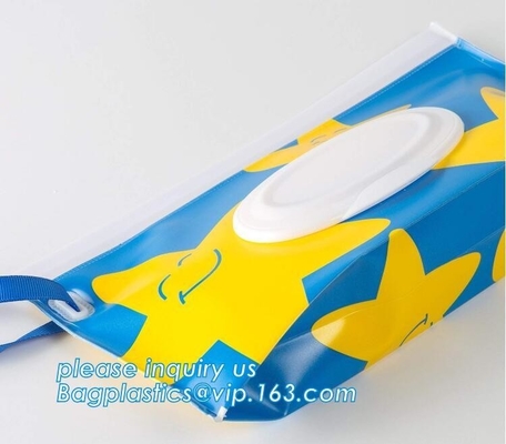 Plastic packaging bag baby EVA Tissue wet wipes bag, reusable and portable wet wipe pouch bag, Reusable wet wipe pouch t