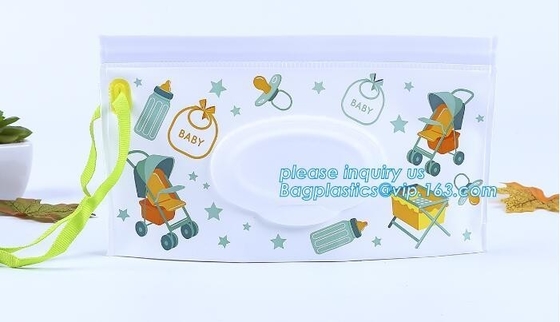 Wet wipe pouch baby wipe case holder dispenser refillable wet wipe, cartoon pattern travel wipes dispenser holder reusab