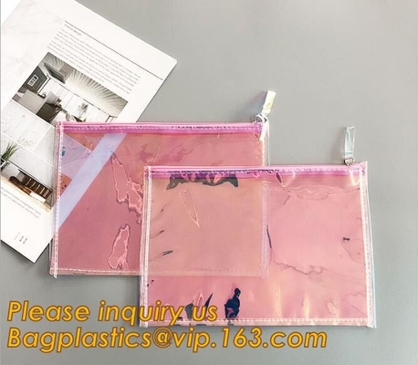 Holographic Factory Manufacture Custom Logo Transparent PVC Cosmetic Bag Women Travel Clear Wash Organizer Pouch Bagease