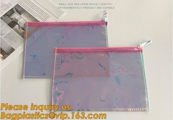Holographic Factory Manufacture Custom Logo Transparent PVC Cosmetic Bag Women Travel Clear Wash Organizer Pouch Bagease