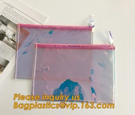 Holographic Factory Manufacture Custom Logo Transparent PVC Cosmetic Bag Women Travel Clear Wash Organizer Pouch Bagease