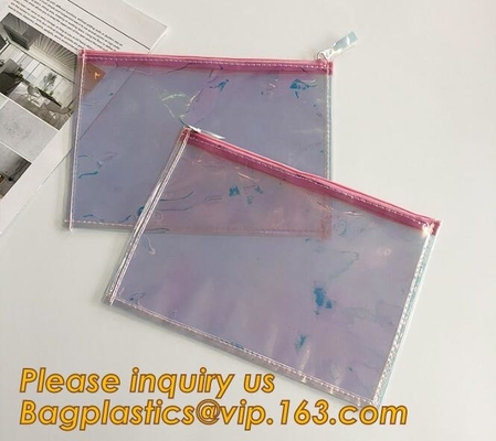 Holographic Factory Manufacture Custom Logo Transparent PVC Cosmetic Bag Women Travel Clear Wash Organizer Pouch Bagease
