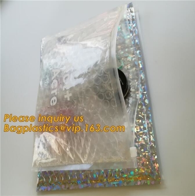 Factory Transparent Cosmetic k clear bubble bags/Hot sale Slider Zipper Bag,wholesale metallic glossy holographic