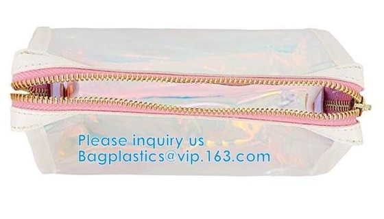 Custom Shell Shaped White Nylon Mesh Cosmetic Bag Pouch For Make Up,Hologram Vinyl Material Pvc k Holographic Bag
