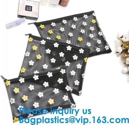 Travel Toiletry Pouch Nylon Mesh Cosmetic Makeup Organizer Bag Zipper Mesh Makeup Bag,Ladies Eco Makeup Hand Bag