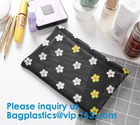 Travel Toiletry Pouch Nylon Mesh Cosmetic Makeup Organizer Bag Zipper Mesh Makeup Bag,Ladies Eco Makeup Hand Bag