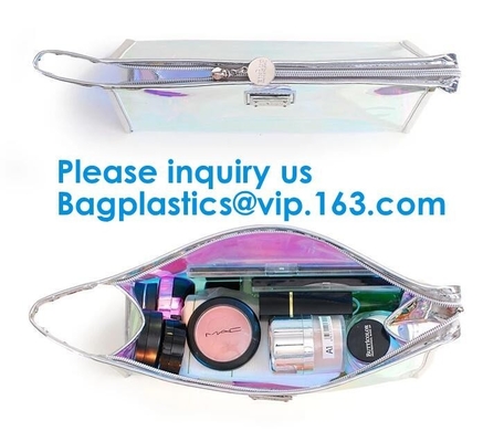 Glossy Rainbow Hologram Vinyl Cosmetic Pvc Bag With Zip Closure,Hologram zipper pvc cosmetic bag