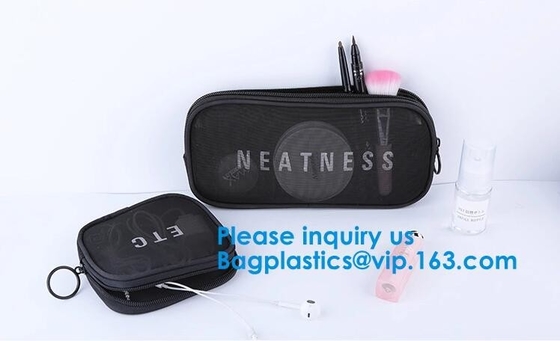Amazon Wholesale Hanging Toiletry Make Up Transparent Bag Organizer Elastic Mesh Pouch Ladies Cosmetic Case Travel Makeu