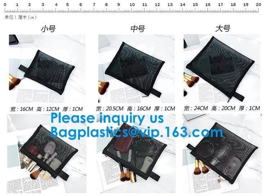 Black Nylon Mesh Makeup Cosmetic Bag / Small Nylon Mesh Make Up Cosmetic Bag,Mesh Cosmetic Bag Neceser Toiletry Organize