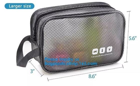 Fashion Black Shaving Kit Travel Wash Bag Organizer PVC Waterproof Portable Gym Hanging Toiletry Bag for men