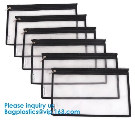 A4 Clear Pvc Zipper File Bag A5 Clear Pvc Document Bag With Red Zipper B5 Pvc Envelope Bag With Card Pouch