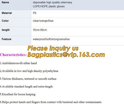 Disposable PE elbow length gauntlets gloves,disposable plastic PE glove with high quality for medical glove bagplastics