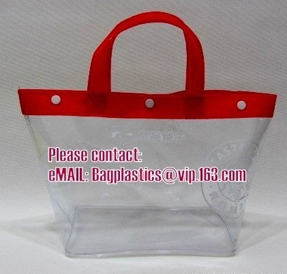 clear pvc packaging bag with handle for wine, vinyl pvc zipper gift tote bags with handles, gift bag with plastic snap