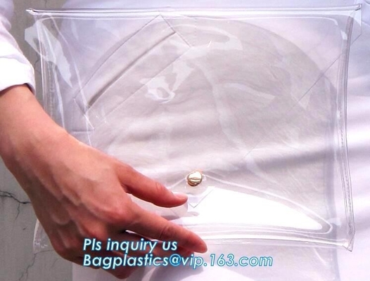 Eco-friendly Practical Waterproof Transparent Zipper Hand Bag PVC Cosmetic Clutch Bag For Gift Promotion, purse, wallet