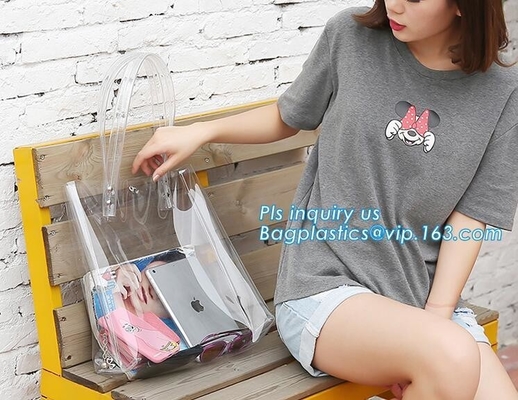 Women Handbag PVC Single Shoulder Bag with Handles, Lady's Jelly Transparent PVC Beach Handbag Tote Shoulder Bag & Mini