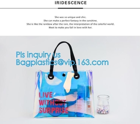 tote pvc stadium ladies bags handbag, bucket bags pvc transparent bags women handbags, laser shopping beach bag hologram