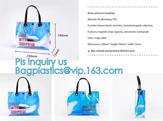 tote pvc stadium ladies bags handbag, bucket bags pvc transparent bags women handbags, laser shopping beach bag hologram