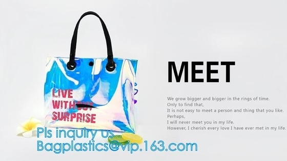 Fashion Women Clear PVC Vinyl Beach Tote Bags Handbag With Handle, handbag tote bag with inner drawstring bag, CARRY BAG