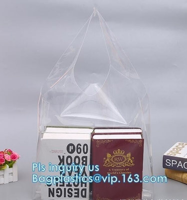 Transparent pvc handle plastic bag with logo, promotional clear tote pvc handle shopping bag pvc tote bag, underwear clo