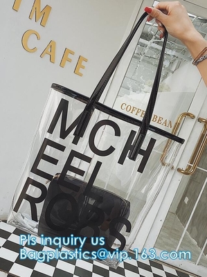 Handbag Organizer Shoulder Bag, beauty PVC beach tote bag, Beach Shoulder Bag with Small Cosmetic bag, make up eco iride
