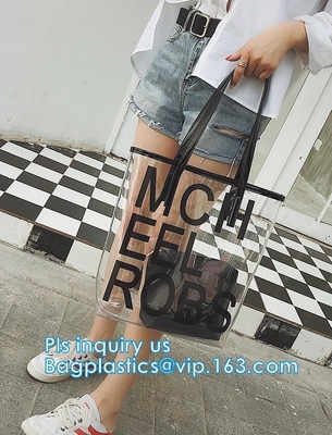 travel cosmetic bag pvc pu leather toiletry bag makeup bag for woman, Fashion Women Clear PVC Beach Crossbody Bags, hand