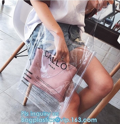 Custom Transparent Gift Pvc Tote Shopping Bag, reflective pvc shopping women's bag, shinny PVC harrods shopping bag, pac