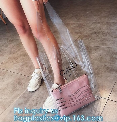 Custom Transparent Gift Pvc Tote Shopping Bag, reflective pvc shopping women's bag, shinny PVC harrods shopping bag, pac