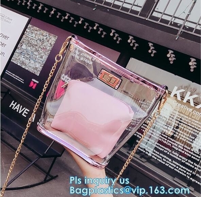 Gift bag clear shopping bag custom PVC plastic shopping bag, shiny pvc handle shopping hand bag clear tote bags ladies h