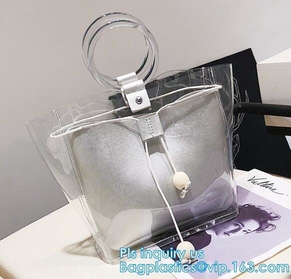 PVC transparent shopping bag, Zipper PVC Vinyl Tote Shopping Bag, PVC shopping reusable tote bags with carry handle, bag