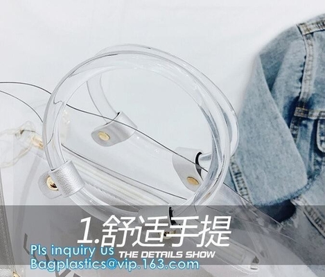 Promotional fashion soft pvc tote beach bag pvc handbag, handbag min min handbag for kids, Zipper Pocket Clear Beach Han